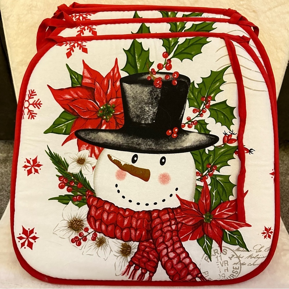 4-Piece Foam Smiling Snowman Chair Pads 13.75” x 15”